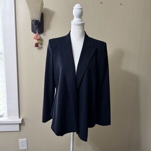 MAX MARA Navy Blue Italian Wool Wrap Blazer Open Jacket US 8 Quiet Luxury Career